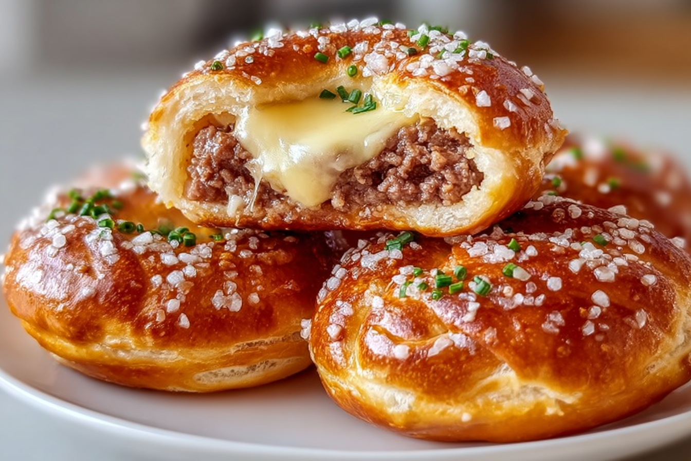 Cheeseburger Stuffed Pretzel Buns