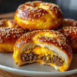 Cheesy Beef-Stuffed Pretzel Buns