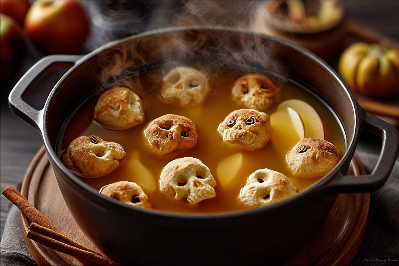 Haunted Apple Cider with Pastry Skull Toppers
