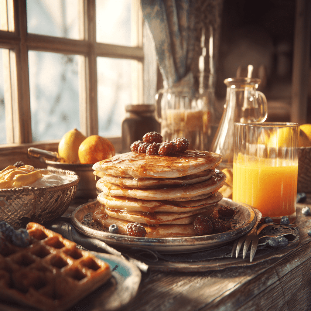 u1127111147 A cozy breakfast table with fluffy pancakes stack f18632d1 7d82 4b21 94c7 5f0903d8375d 3