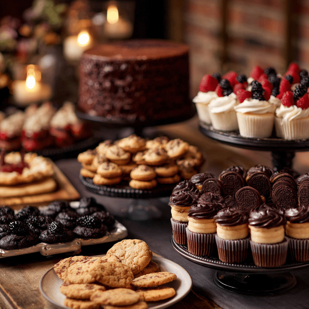 u1127111147 A dessert table with chocolate cake frosted cupca e6ad171a 247f 434a a58d 93528e881454 1