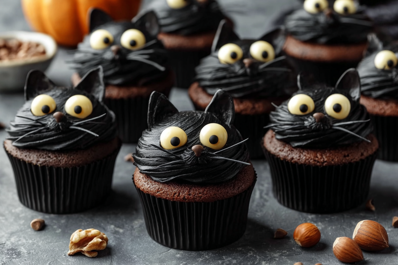 Black Cat Halloween Cupcakes