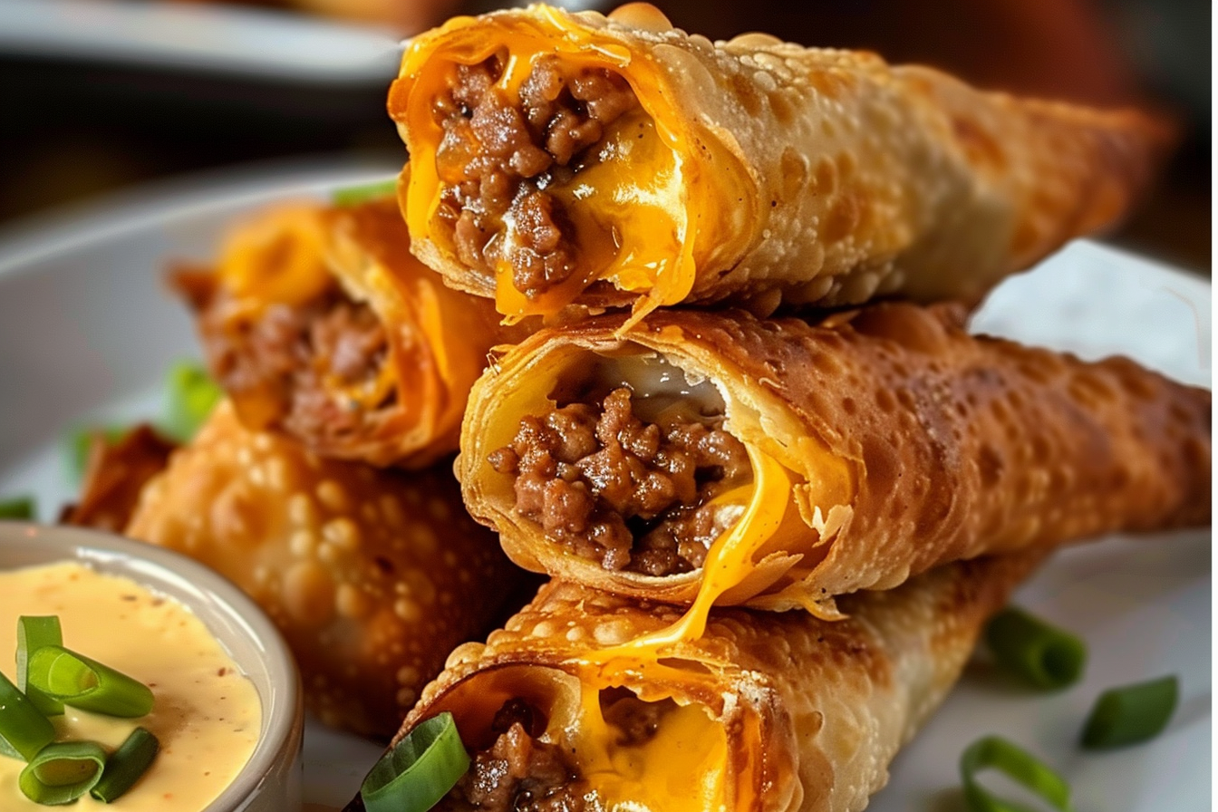Cheesy Beef Egg Rolls
