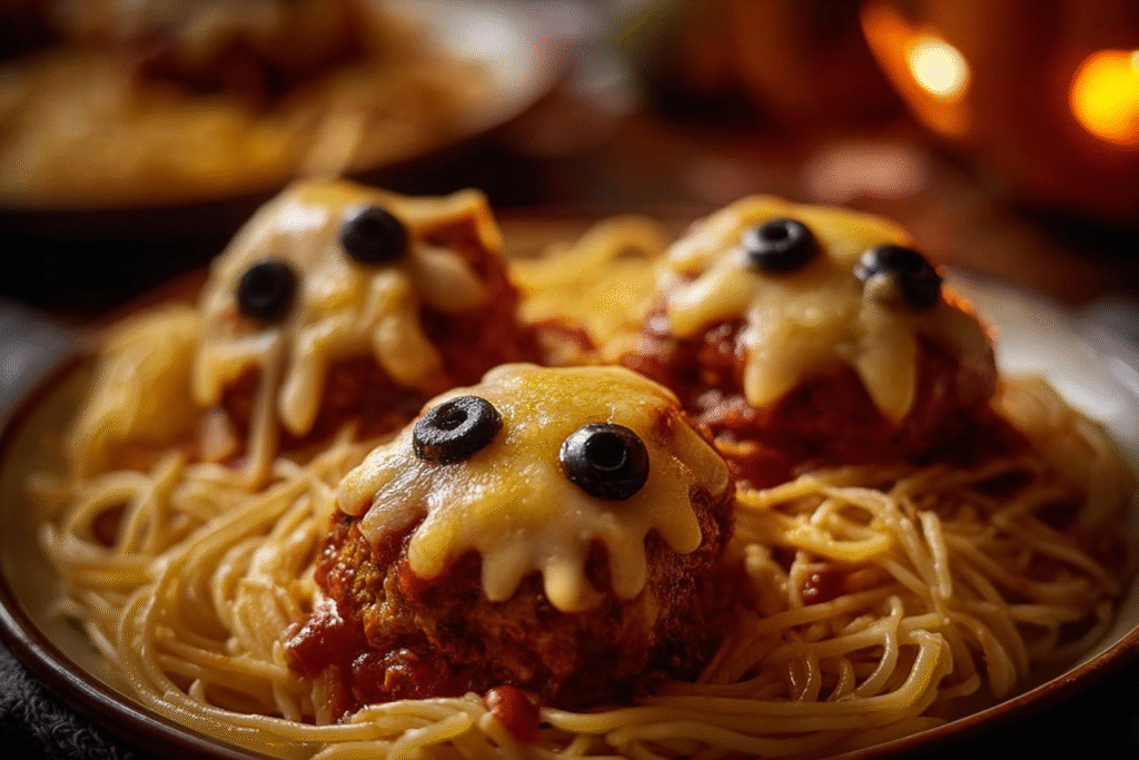 Cheesy Monster Meatball Spaghetti