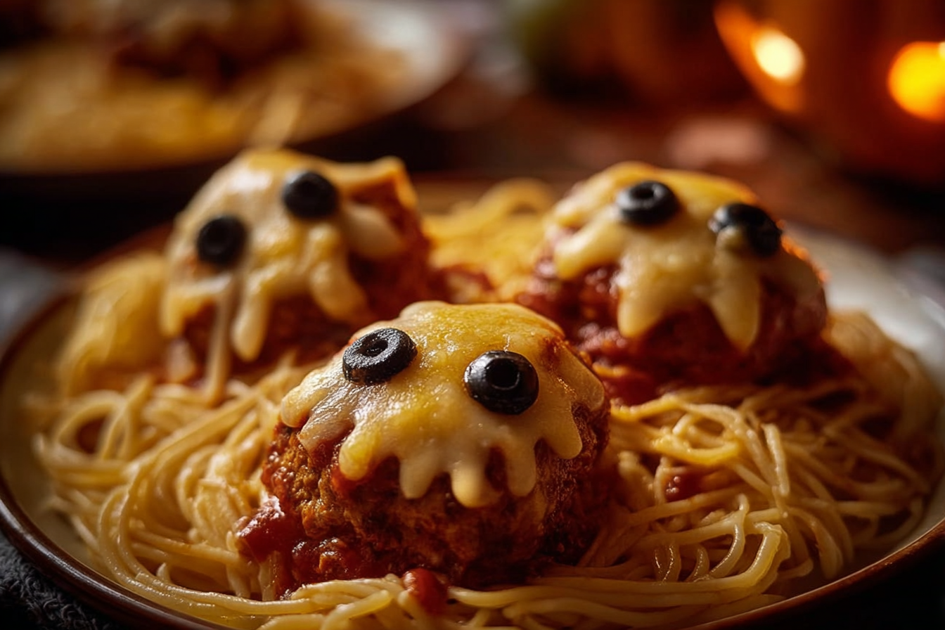 Cheesy Monster Meatball Spaghetti