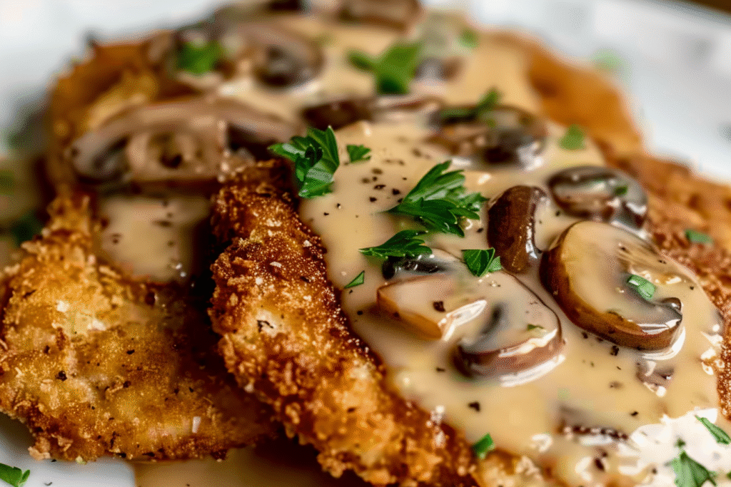 Crispy Chicken with Creamy Mushroom Sauce