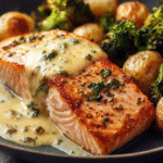 Garlic Butter Salmon with Roasted Potatoes & Broccoli