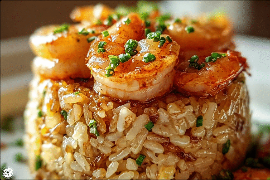 Garlic Butter Shrimp Fried Rice Stack