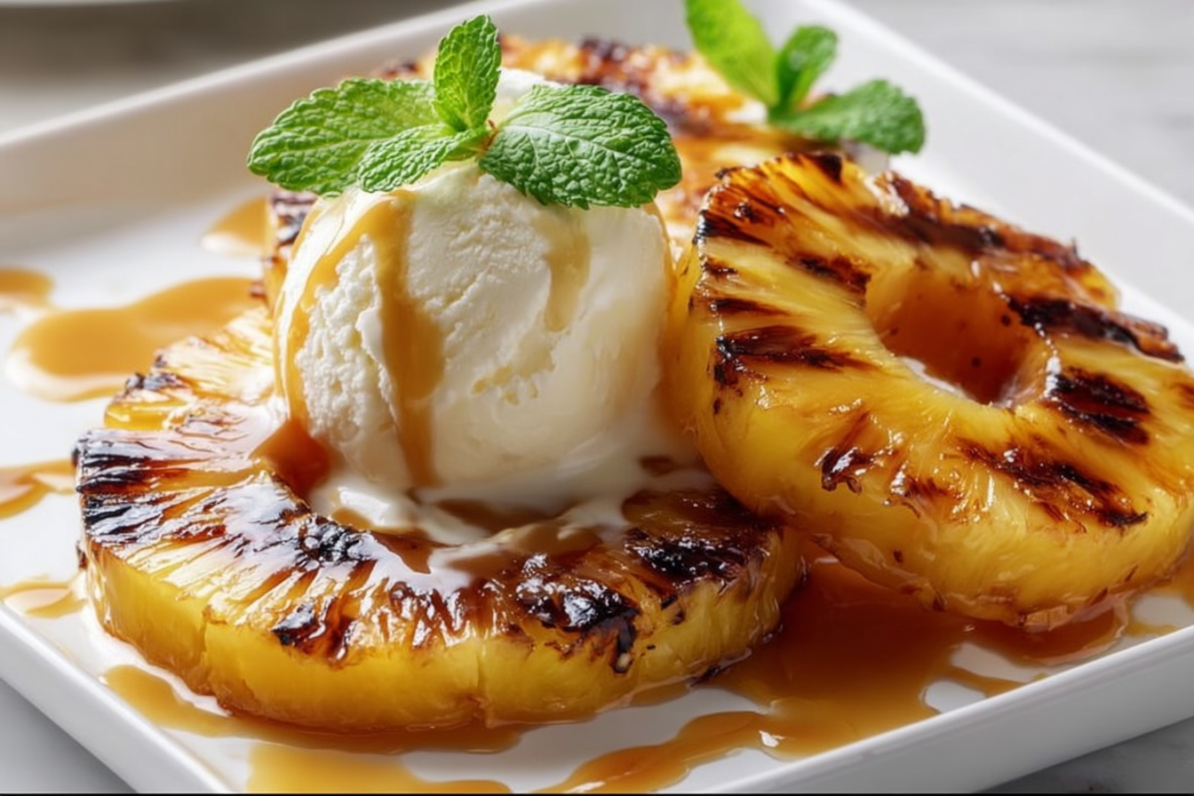 Grilled Pineapple with Vanilla Ice Cream