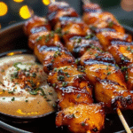 Honey Garlic Glazed Chicken Skewers with Creamy Mustard Dip