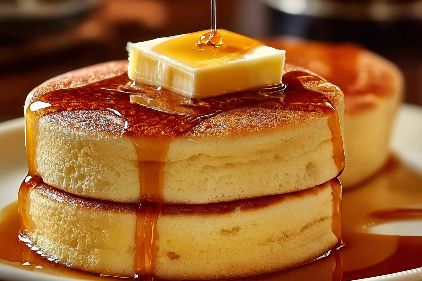 Japanese Soufflé Pancakes with Caramel Drizzle
