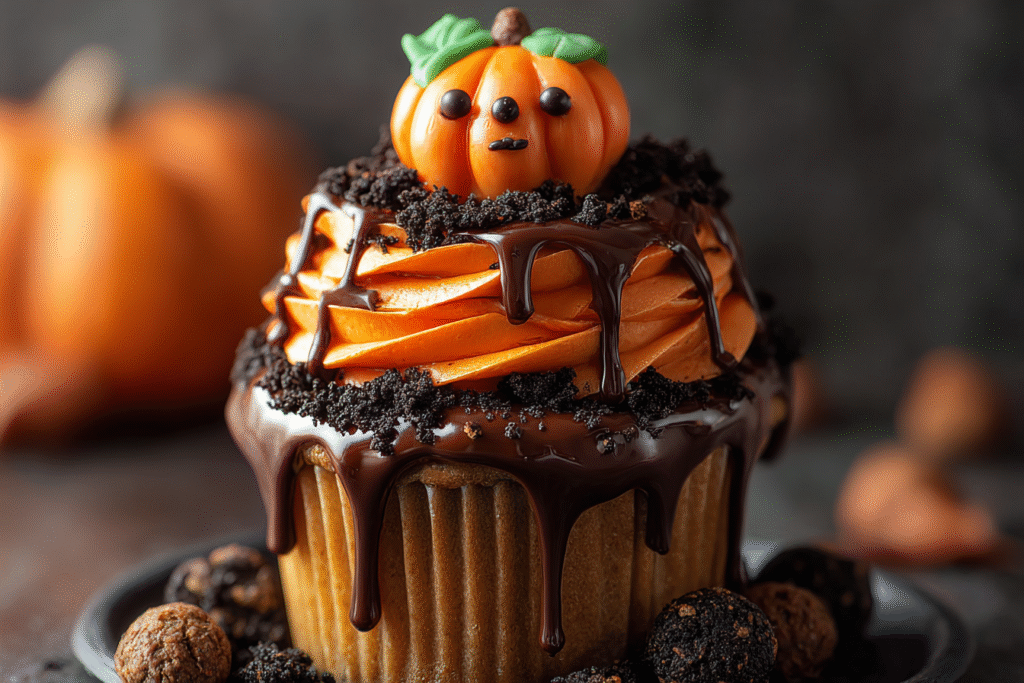 Pumpkin Patch Chocolate Drip Cupcakes