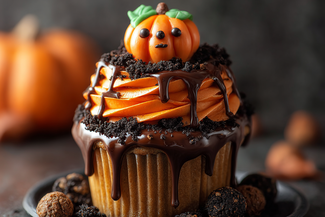 Pumpkin Patch Chocolate Drip Cupcakes