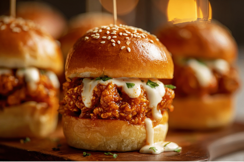 Spicy Crispy Chicken Sliders with Garlic Mayo