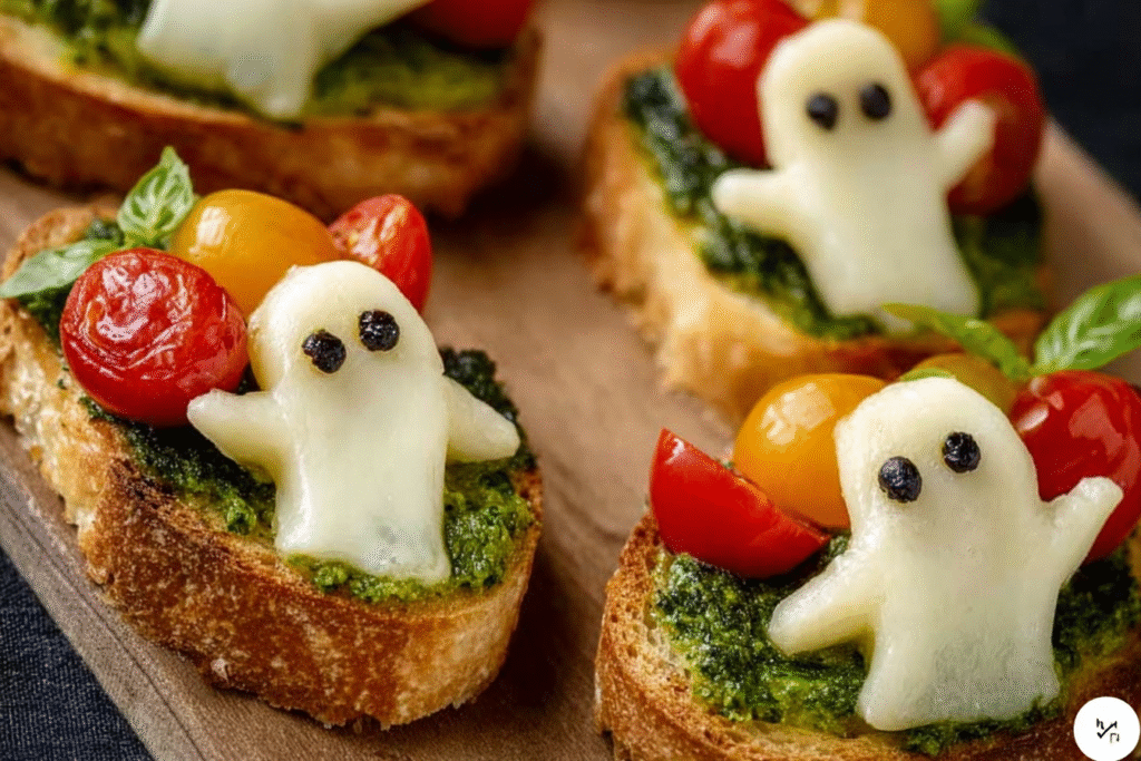 Spooky Ghost Caprese Crostini
