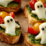 Spooky Ghost Caprese Crostini