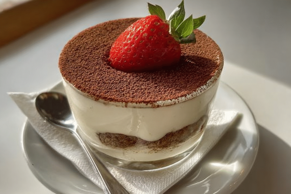 Strawberry-Topped Tiramisu Cup