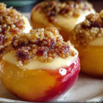 Stuffed Baked Peaches with Custard & Crumble