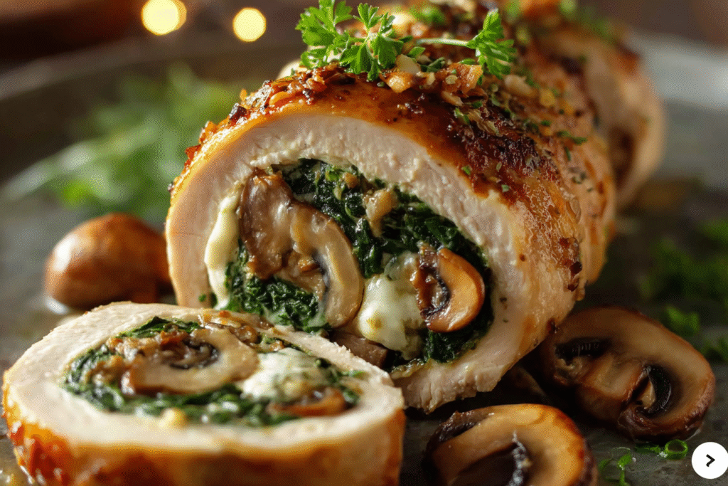 Stuffed Chicken Roulade with Spinach & Mushrooms