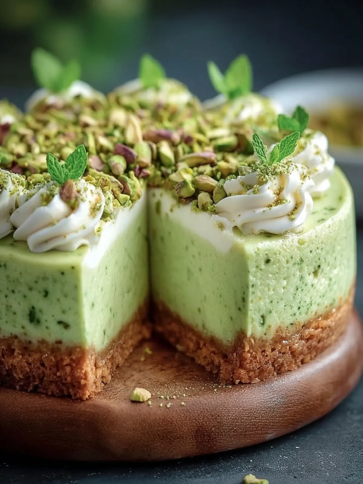 Creamy Pistachio Mint Cheesecake First Image