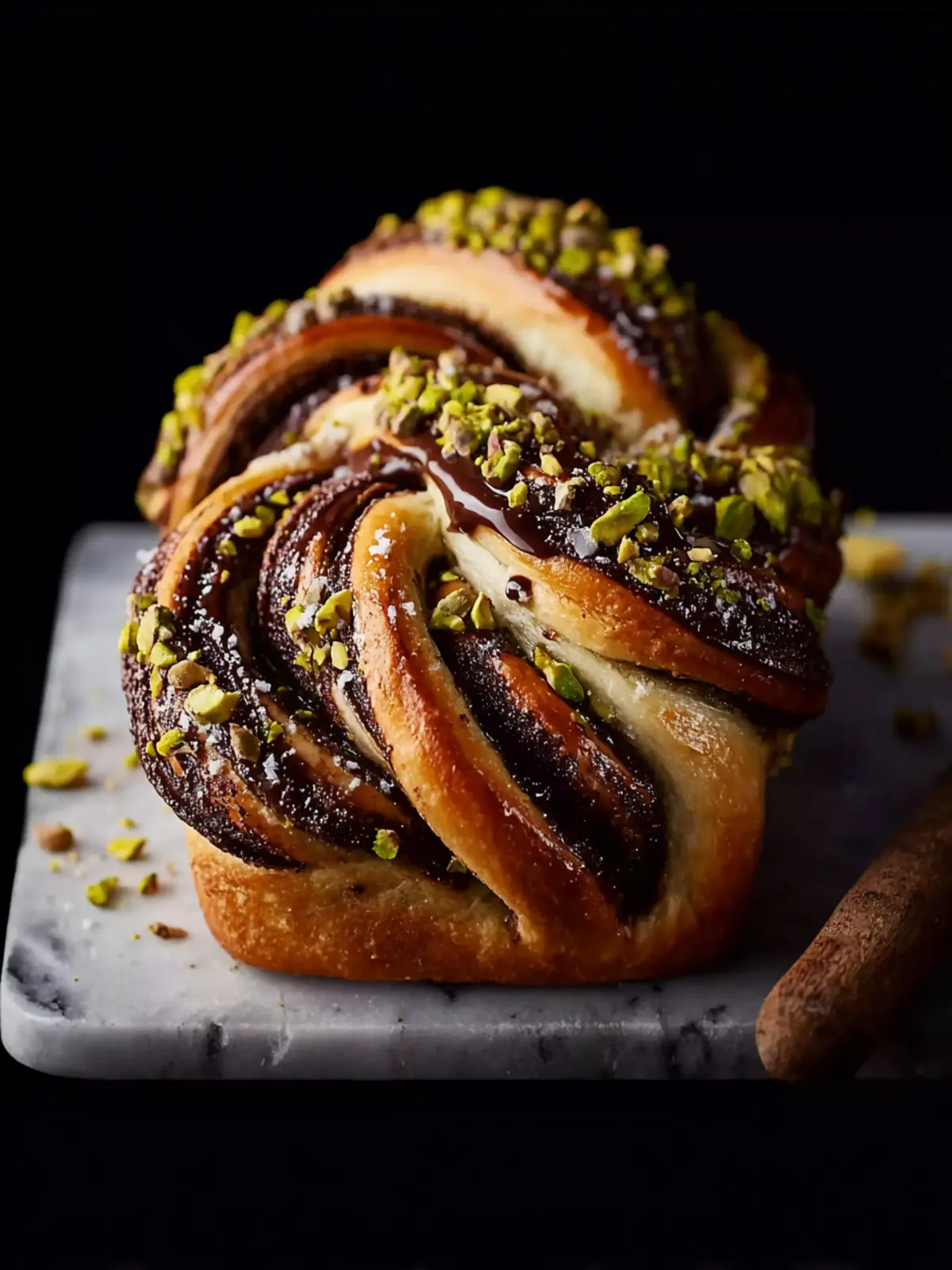 Chocolate and Salted Pistachio Babka Buns First Image