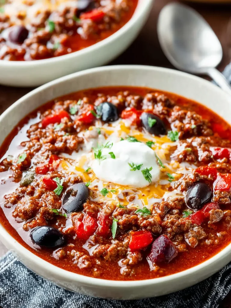 Ground Beef Chili with Olives (Instant Pot or Stovetop) First Image